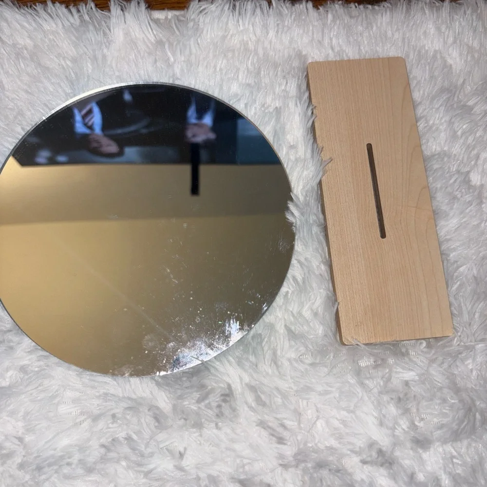 Modern Round Mirror with Wooden Base